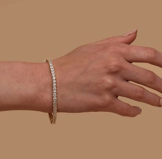 14K Gold Plated Cubic Zirconia Classic Tennis Bracelet – 4mm CZ, Size 6.5-7.5" - Image 2
