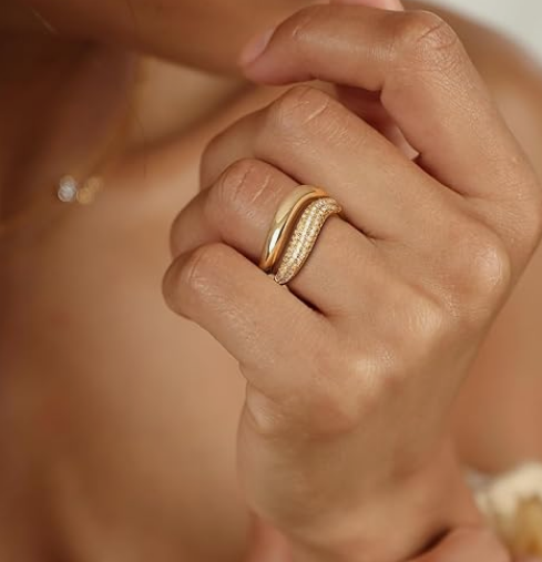 2 PCS Gold Rings for Women – 14K Gold Plated Cubic Zirconia Rings - Image 2