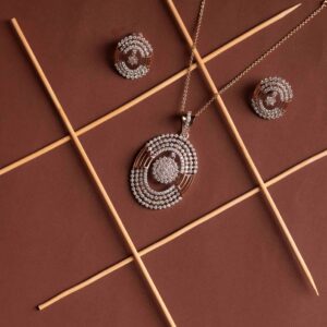 Ladies 1 Carat Diamond Pendant Earrings 18K Gold Plated Cubic